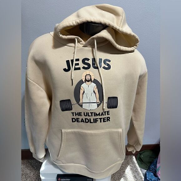 Jesus The Uptimate Deadlifter Mens Medium Soft Hoodie - Picture 1 of 6
